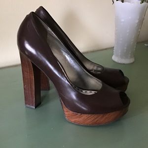 Gianni Binni Platform Block Peep Toe Heels sz 9